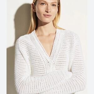 NEW Vince Size 1X Crochet Knit Cardigan Sweater Optic White Organic Cotton Boho